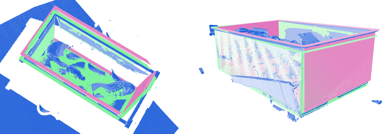 Visualization of bin pose estimation in a 3D scan